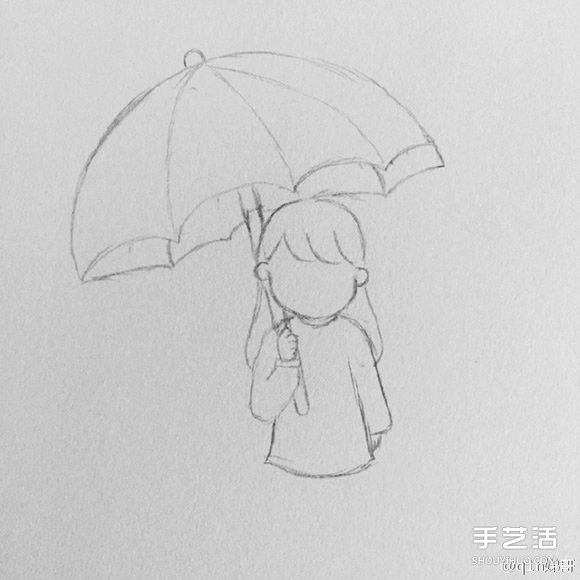 雨中打伞的小女孩简笔画画法图片教程