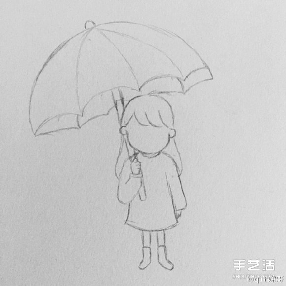 雨中打伞的小女孩简笔画画法图片教程