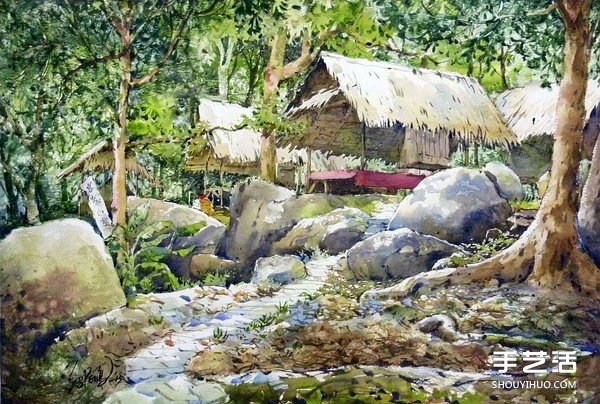 马来西亚画家郭绍鹏的风景水彩画作品图片