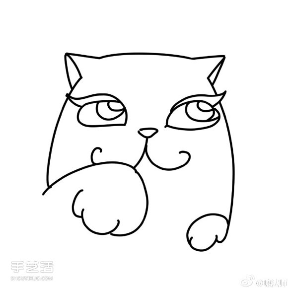 爱幻想的彩色猫咪简笔画的画法图片教程