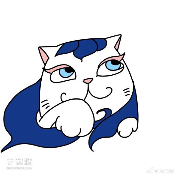 爱幻想的彩色猫咪简笔画的画法图片教程