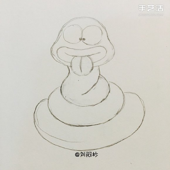 搞笑卡通胖蛇简笔画的画法图片教程