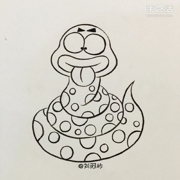 搞笑卡通胖蛇简笔画的画法图片教程