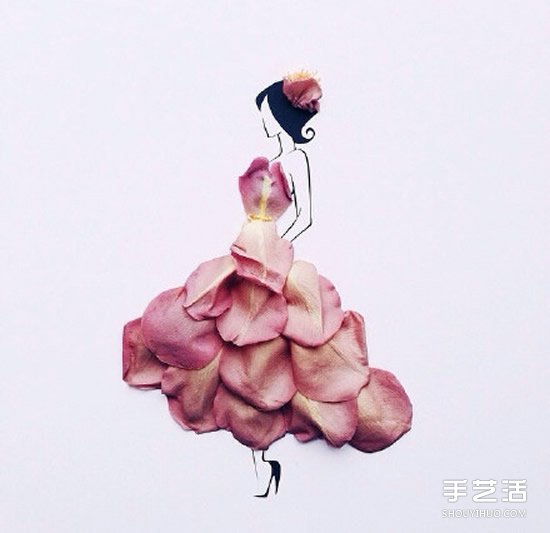 创意花瓣拼画DIY图片 简单画出神态各异的美女