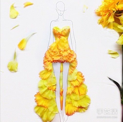 创意花瓣拼画DIY 让简单素描变身时尚女郎