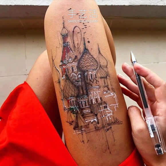 艺术家用自己大腿作为画布 画出精美水墨画！