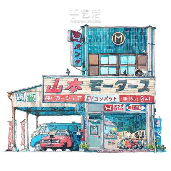 梦幻的日本店面！波兰动画师虚构的水彩画