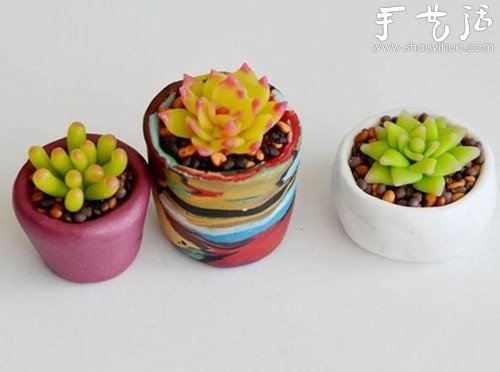 首饰泥diy易打理的多肉植物盆栽 摘贝手工网