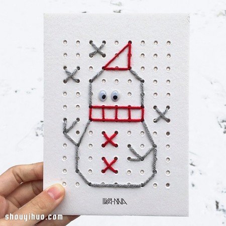 毛线+卡纸 DIY手工制作圣诞生日祝福贺卡