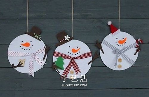 新年挂饰小制作：用不织布和光盘做雪人挂饰