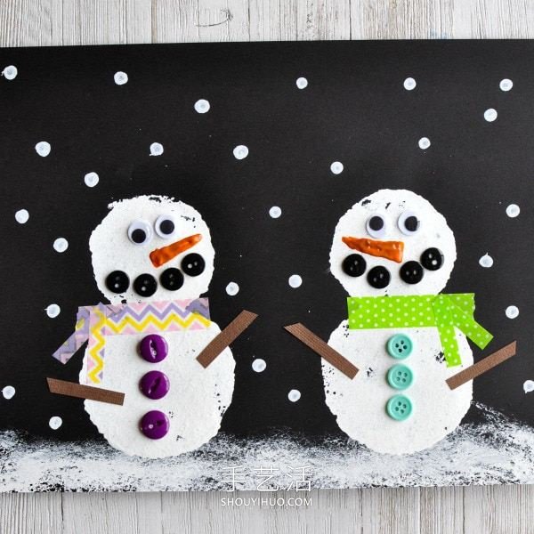 雪中的雪人画制作 可以做成圣诞新年卡片！