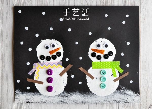 雪中的雪人画制作 可以做成圣诞新年卡片！