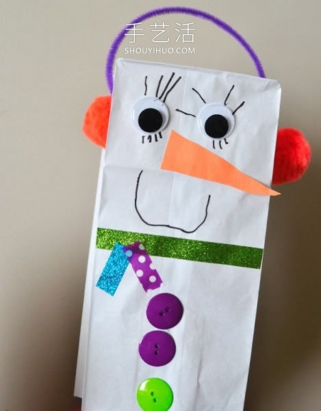 幼儿园手工制作纸袋雪人木偶的做法教程