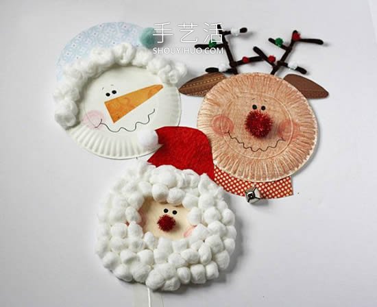 纸盘手工制作圣诞老人、驯鹿和雪人的做法