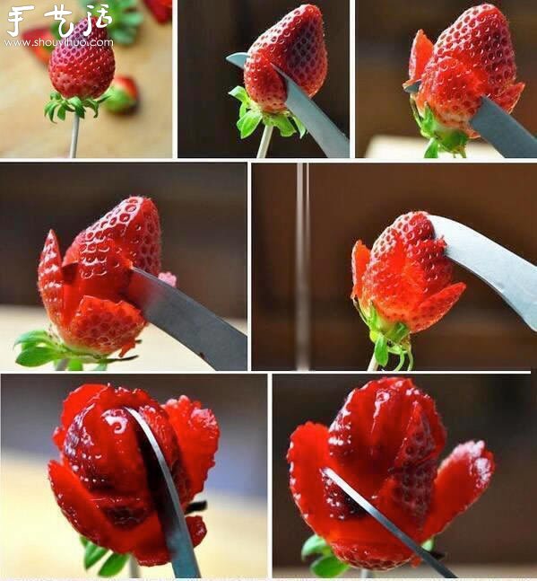 草莓雕花的方法，草莓DIY红玫瑰