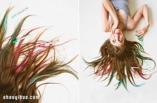 染发粉笔DIY绚丽造型挑染效果女生发型