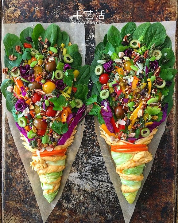 用剩菜和面包制作成的可食用“面包花束”