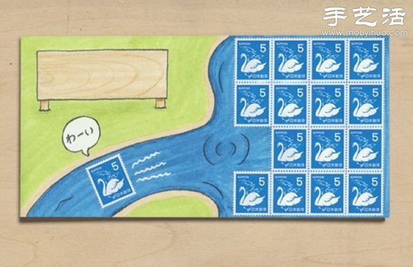 手绘与邮票图案巧妙结合 DIY暖暖的信封 