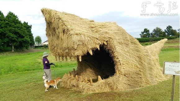 小麦秸秆创意DIY鲨鱼小屋