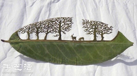 融合中国剪纸及雕花工艺的树叶雕刻