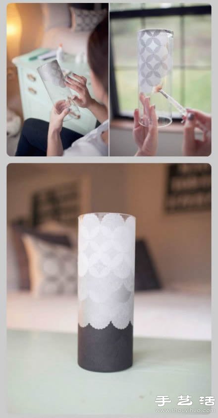 玻璃杯+包装纸 自制浪漫小夜灯的方法