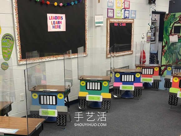 学生课桌DIY成“吉普车”，以帮助确保安全距离