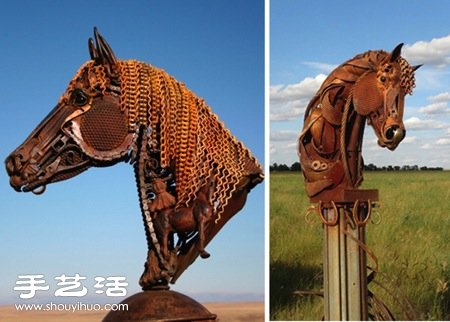 废弃铁块铁皮手工制作而成的动物雕塑