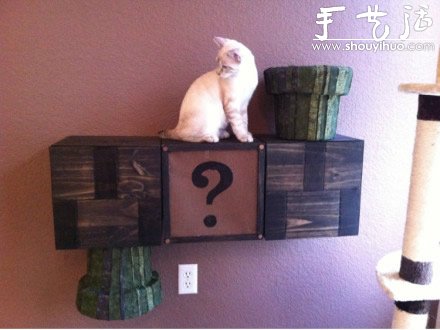 爱猫人士制作的猫咪『超级马里奥』猫爬架