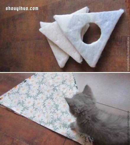 利用瓦楞纸和不织布制作可爱的猫窝图解教程