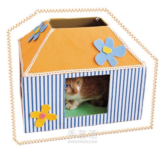 纸板箱废物利用 简单制作成猫咪的温馨小屋！