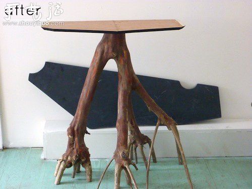 树干枝桠DIY制作页岩桌子