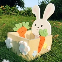 可爱兔子木板收纳盒DIY 卡通木制收纳盒制作
