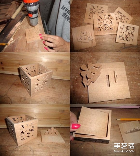 木头盒子制作方法 镂空带盖木盒的做法图解