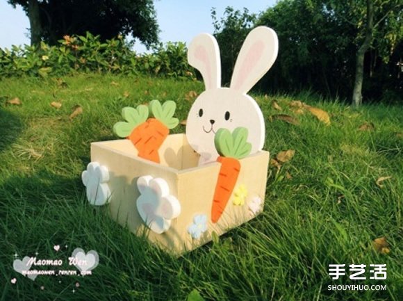 可爱兔子木板收纳盒DIY 卡通木制收纳盒制作