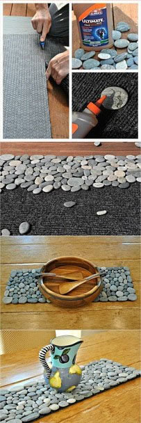废旧毯子和鹅卵石手工DIY地板垫子的教程