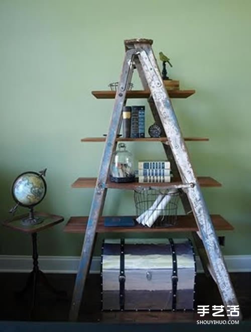旧梯子改造利用DIY 手工制作层板托架收纳架