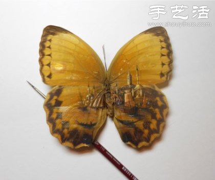 雕刻在蝴蝶翅膀、水果皮等上面的袖珍小画
