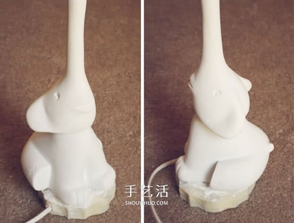 小象台灯灯座制作方法 泡沫板石膏模DIY小象灯座