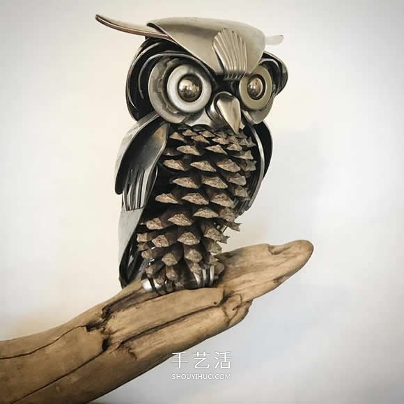 竟然是用勺子做的 精致的小鸟雕塑手工艺品