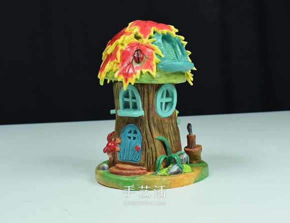 纸粘土和玻璃瓶手工制作童话小屋