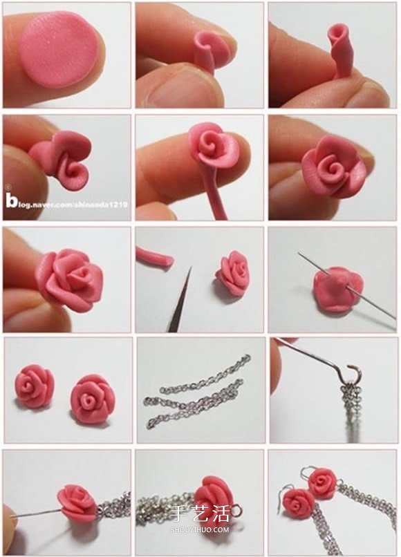 超轻粘土做玫瑰花 DIY好看玫瑰花耳环的方法