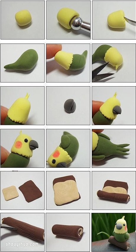 软陶粘土制作可爱的鹦鹉DIY方法步骤