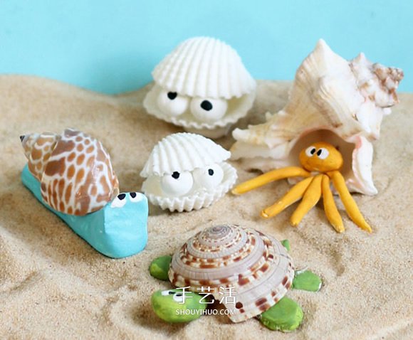 粘土和贝壳手工制作可爱的海洋生物