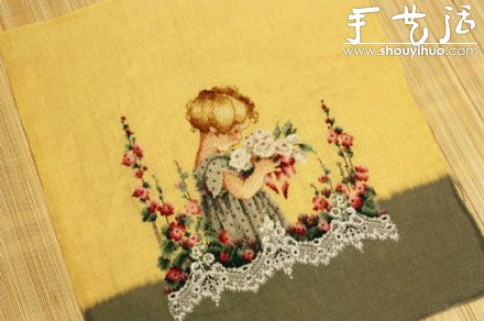 田园风采花姑娘十字绣图案