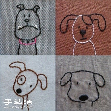 超简单狗狗、猫猫手工刺绣图案