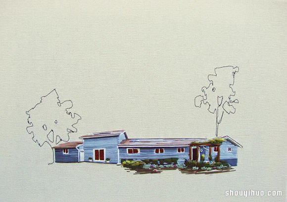 Stephanie K Clark刺绣画 勾勒出美好小屋