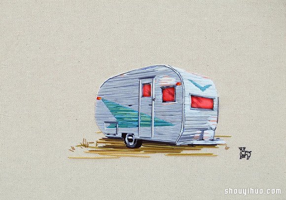 Stephanie K Clark刺绣画 勾勒出美好小屋
