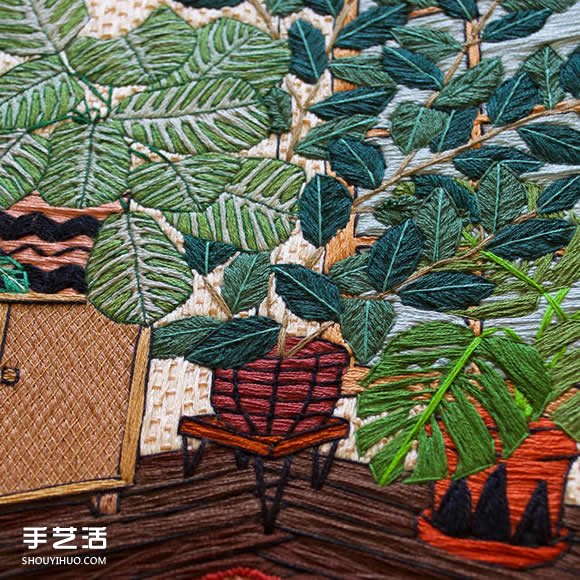以绿色的盆栽当主题 一针一线勾勒出绿意盎然
