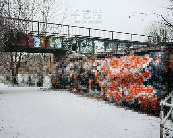 部分手工刺绣照片使柏林墙的过去边界形象化