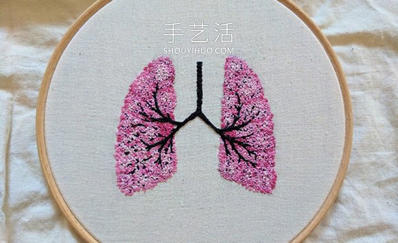 将器官以刺绣诠释，让肺部走过四季花开花落